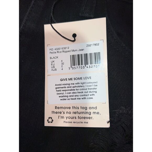 NWT Missguided Black High Rise Riot Denim Ripped Mom Jeans Size 0 Petite - Picture 5 of 7